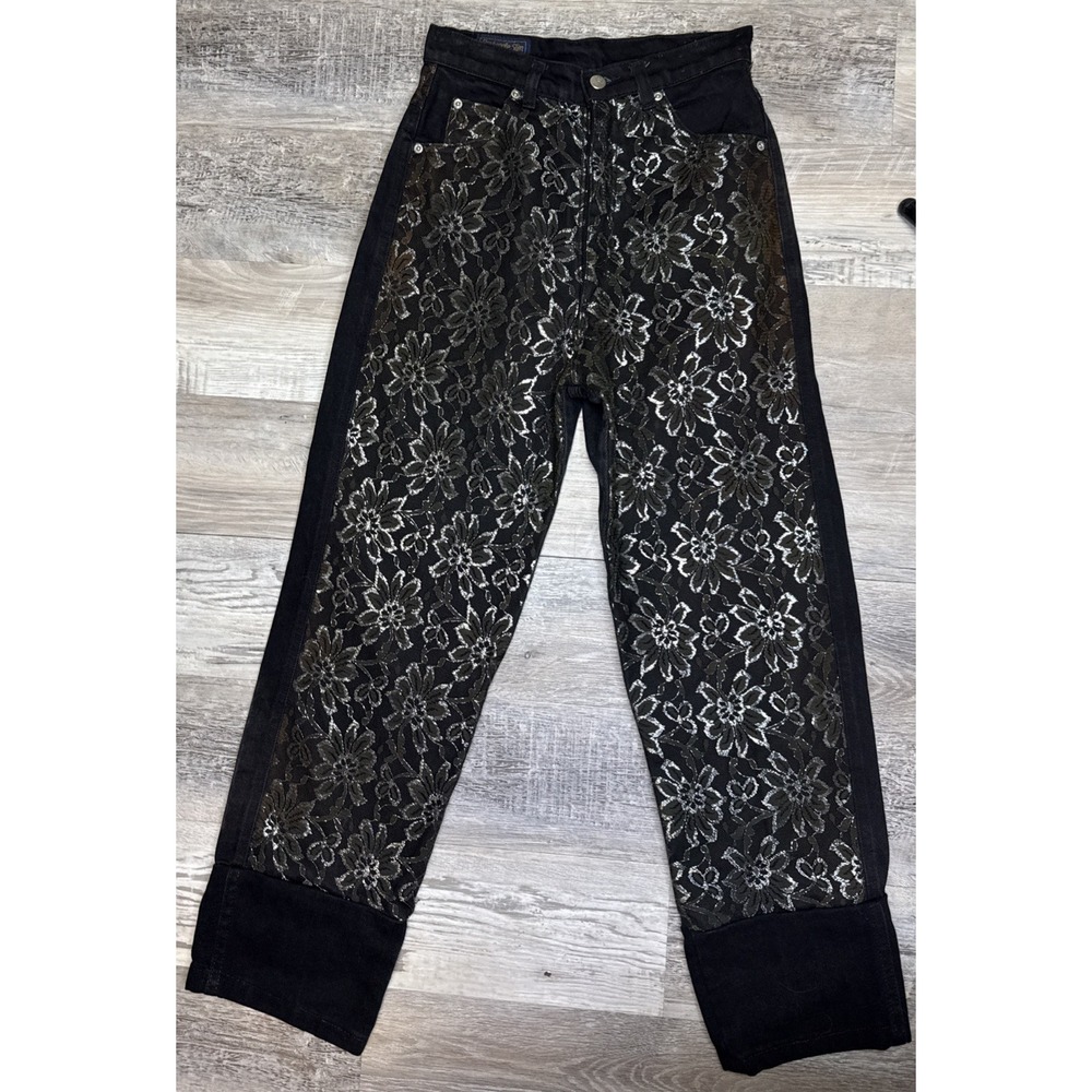 Vtg Panhandle Slim High Waist Black Western Lace Front Denim Jeans 7/8